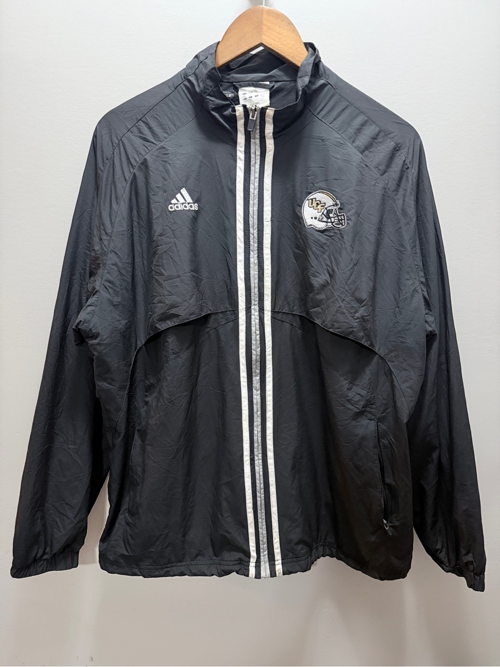 Vintage Adidas Black Windbreaker Jacket with UCF Patch Size M 29.5x25